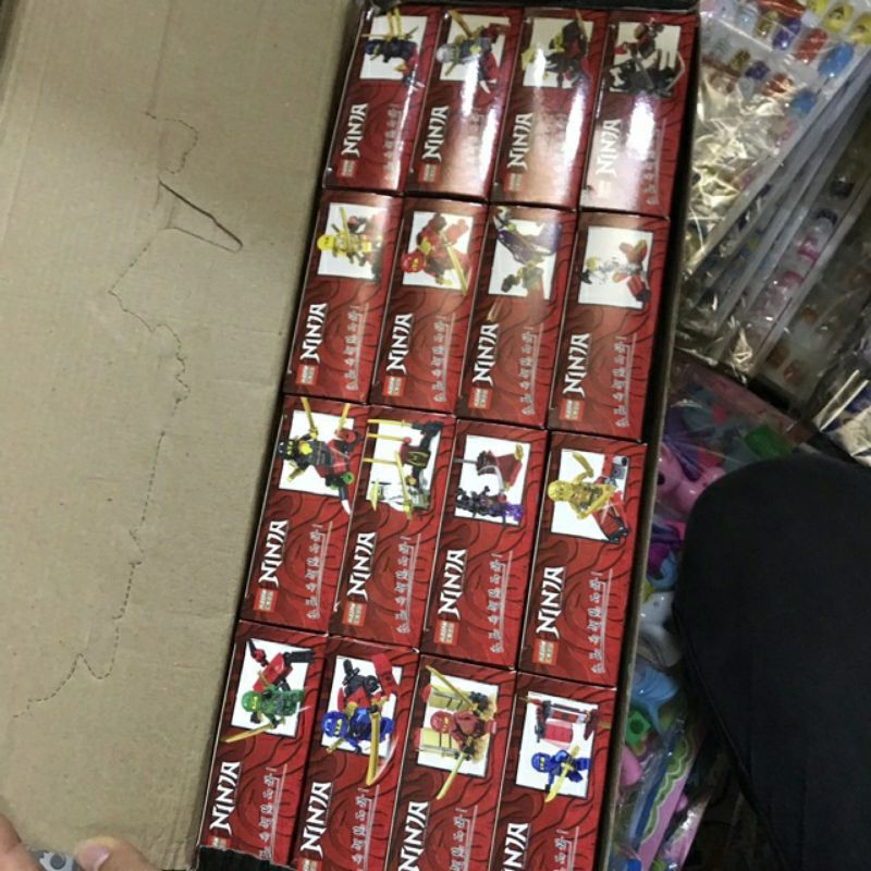 Khay 16 hộp lắp ghép lego nijnago nhiều mẫu kèm bản hướng dẫn mỗi hộp