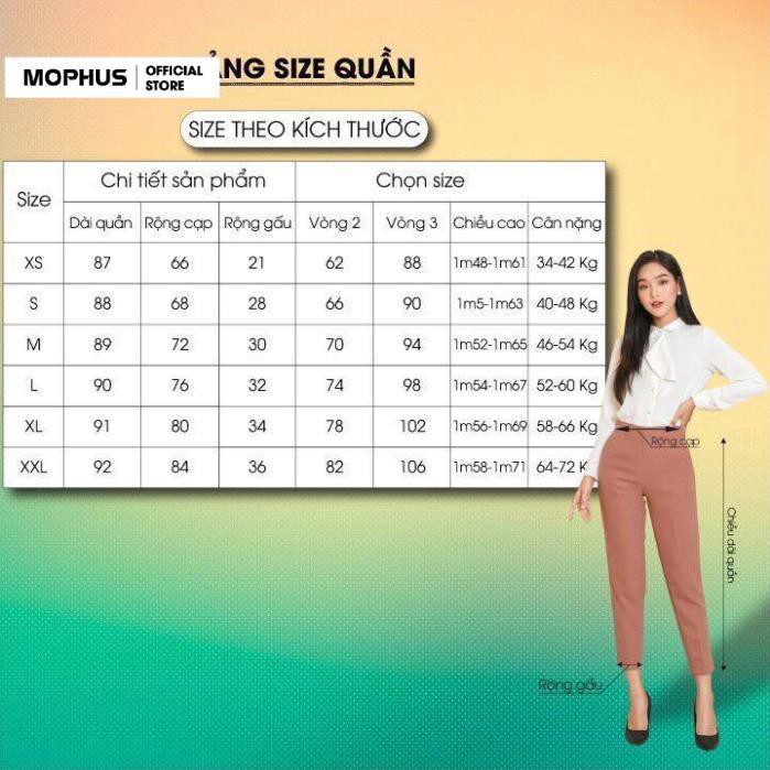 Quần baggy nữ Mophus EQ20012 đai hoa cúc, quần tây ống suông vải co dãn thời trang công sở cao cấp