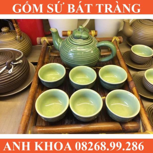 Ấm chén và khay mây 200k - Gốm sứ Bát Tràng Anh Khoa