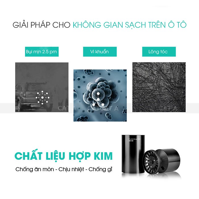 Máy lọc không khí PURERAINS cao cấp cho xe hơi, ô tô - Chính hãng, nhỏ gọn, sang trọng, không gây ồn, lọc bụi khí thải !