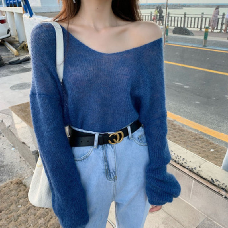 Áo Sweater Cổ Chữ V Phong Cách Hàn Quốc Thanh Lịch Cho Nữ