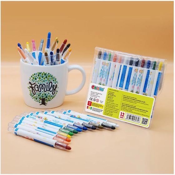 Văn Phòng Phẩm DUKA: Bút Sáp Màu Xoay Twist Crayon 12 Màu Túi Nhựa PVC: DK3301-12