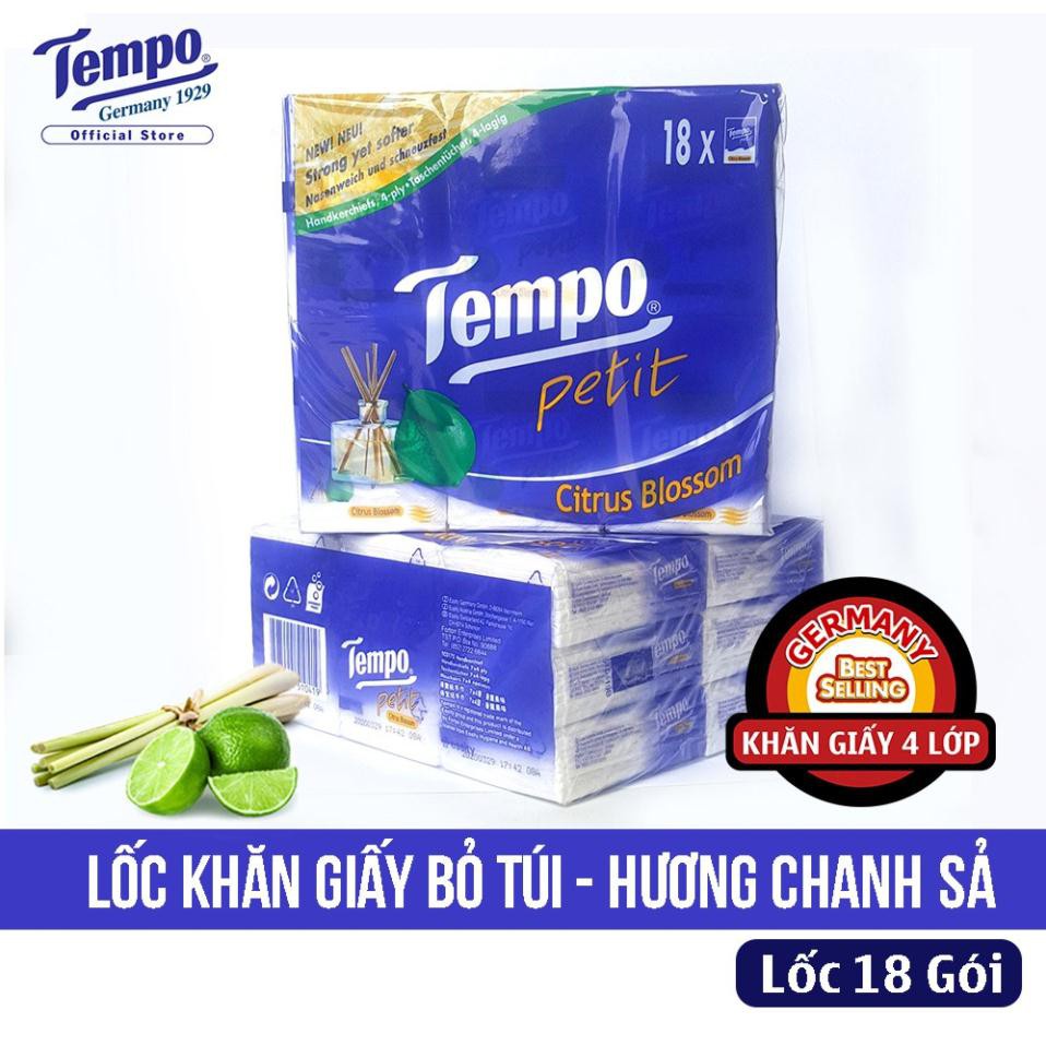 Lốc 18 Gói Khăn Giấy Bỏ Túi Tempo 3 mùi hương- 7 Tờ/Gói