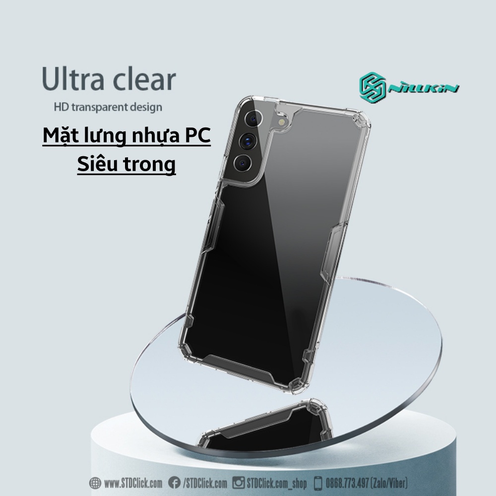 ỐP LƯNG SAMSUNG GALAXY S22 5G NILLKIN NATURE TPU PRO LƯNG KÍNH PC TRONG VIỀN DẺO CHÍNH HÃNG