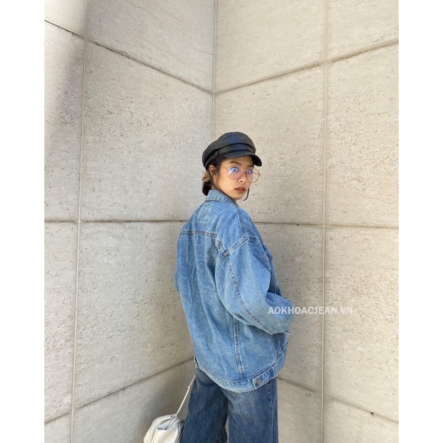 Áo Khoác Jean denim form rộng unisex Xanh Vintage dành cho nam nữ , áo có 6 túi và túi trong