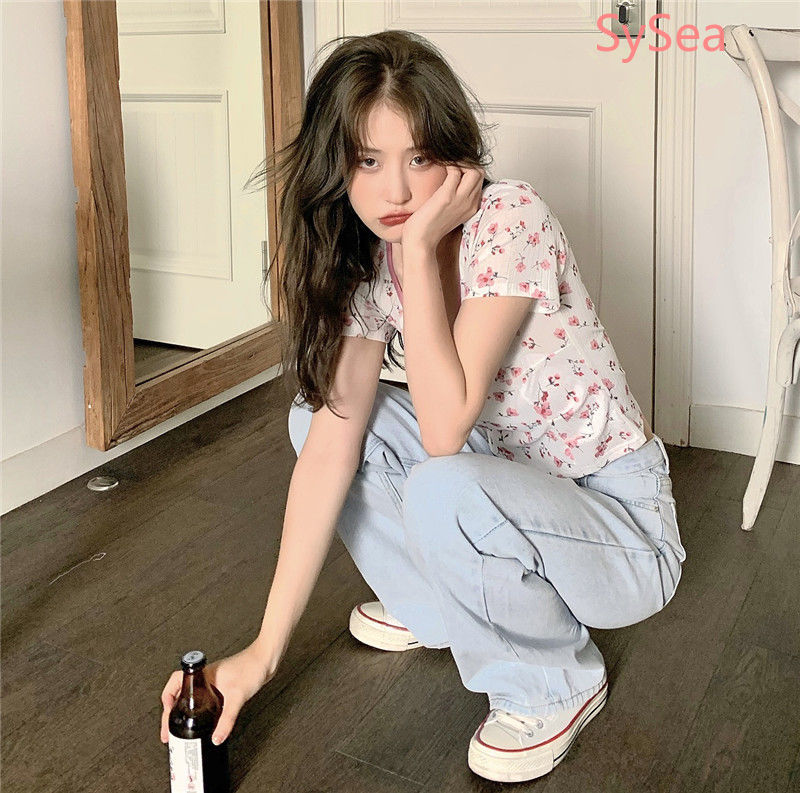 Áo Croptop Ngắn Tay In Hoa Kiểu Retro Thời Trang Mùa Hè Cho Nữ