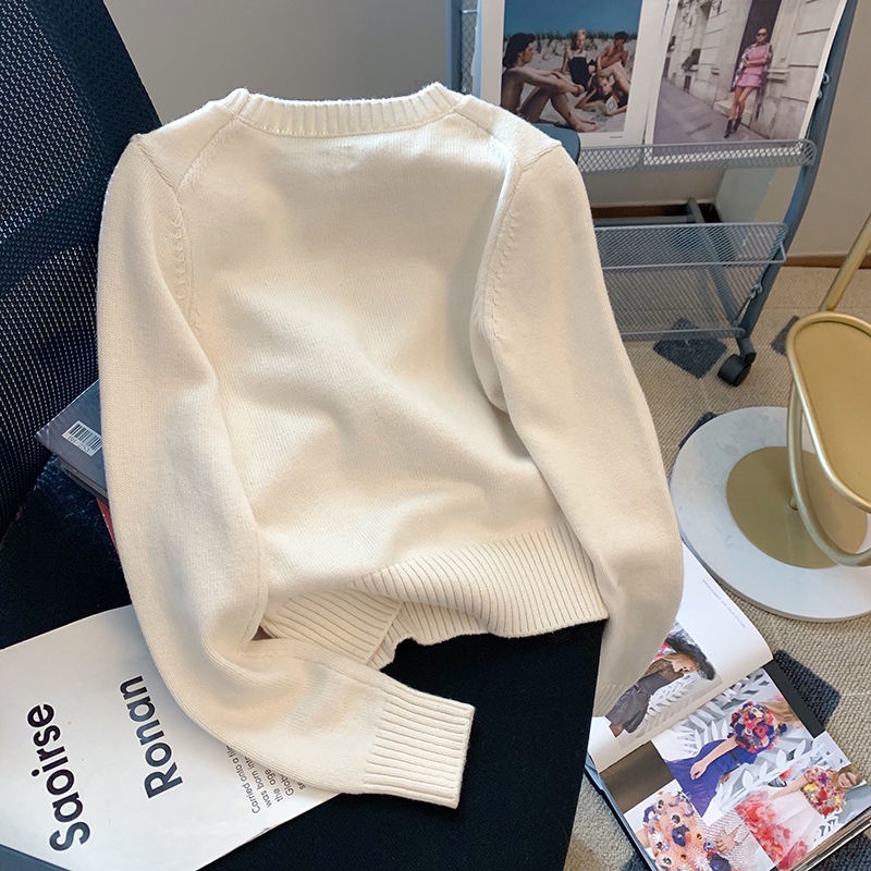 Áo Sweater Dệt Kim Tay Dài Cổ Tròn Thêu Họa Tiết Thời Trang Mùa Thu Cho Nữ