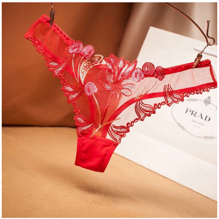Quần lót nữ sexy  lọt khe xuyên thấu họa tiết hoa sen YiOn Underwear QK02