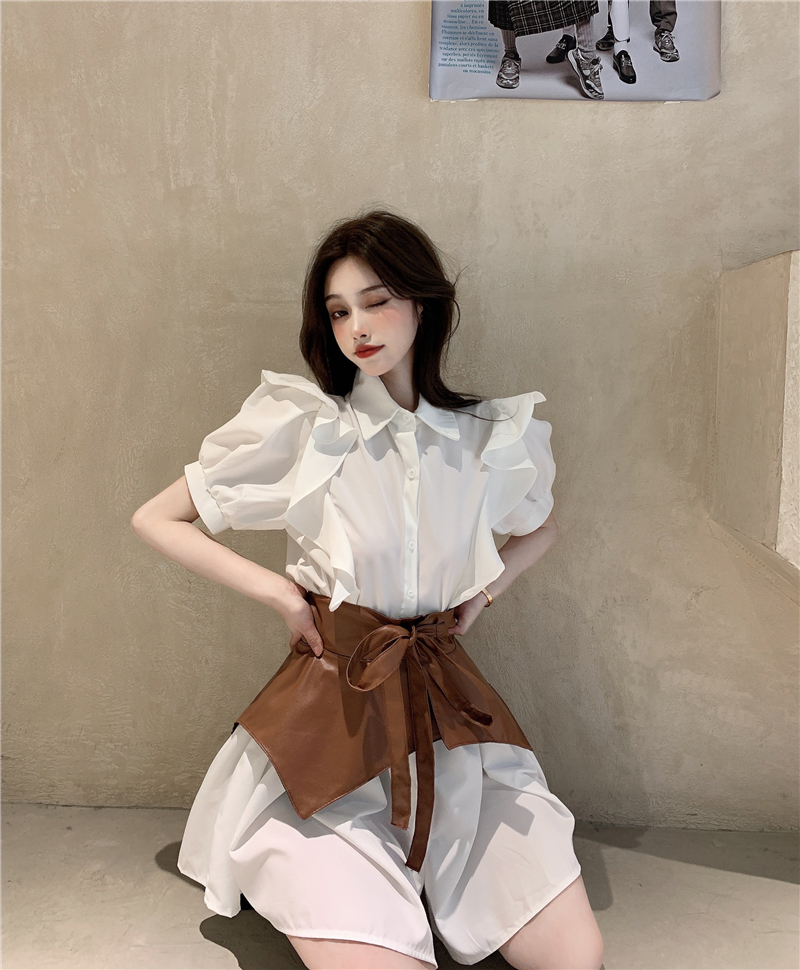 Váy sơ mi ngắn tay cao cấp phong cách cổ điển kèm thắt lưng da (Hàng Quảng Châu Có Sẵn) | BigBuy360 - bigbuy360.vn