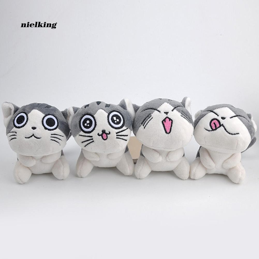 Đồ chơi thú nhồi bông hình chú mèo kèm móc khóa dài 8cm dễ thương