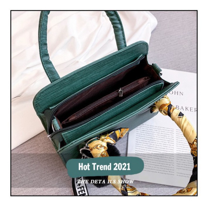 [Cao Cấp - Freeship]  Túi xách Túi đeo chéo nữ 😍 TẶNG KÈM KHĂN LỤA da vân màu xanh Cao cấp công sở đi làm dự tiệc | BigBuy360 - bigbuy360.vn