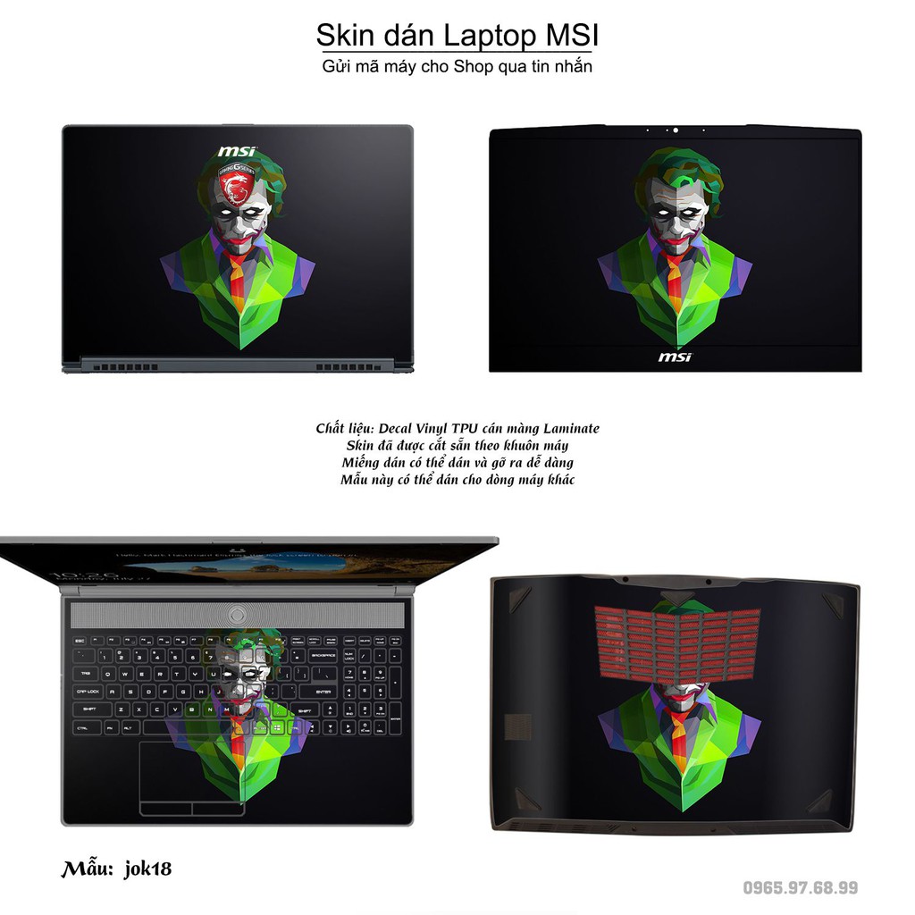 Skin dán Laptop MSI in hình Joker _nhiều mẫu 3 (inbox mã máy cho Shop)