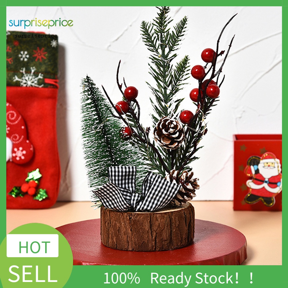 Cây thông giả mini đế gỗ tích hợp đèn led trang trí lễ giáng sinh