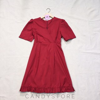 Đầm cổ V tay ngắn cột eo