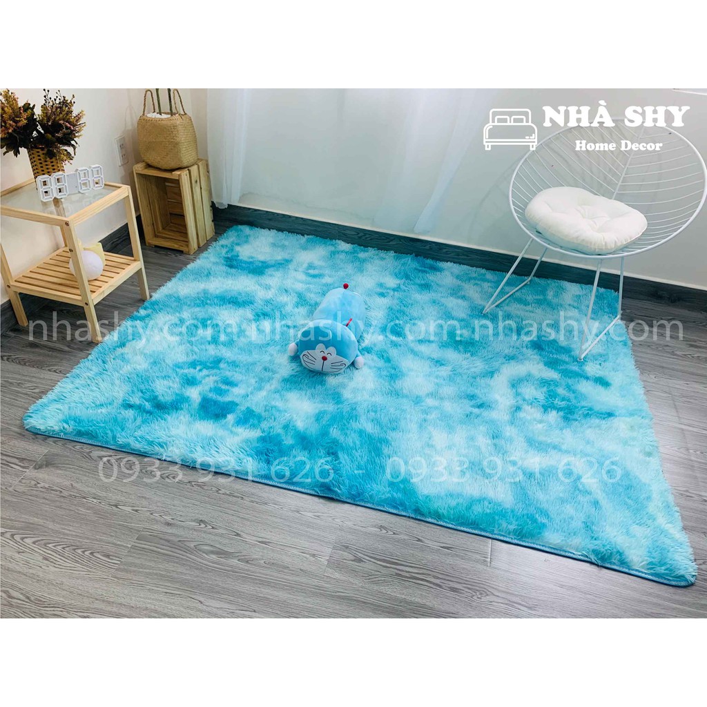 Thảm Lông Trải Sàn Màu Xanh Da Trời Loang - Size 2mx1m6