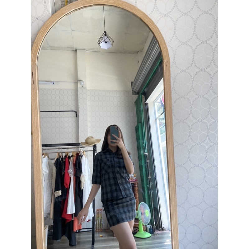 Set đầm nữ sọc caro xanh đen chuẩn form thời trang cực tôn dáng