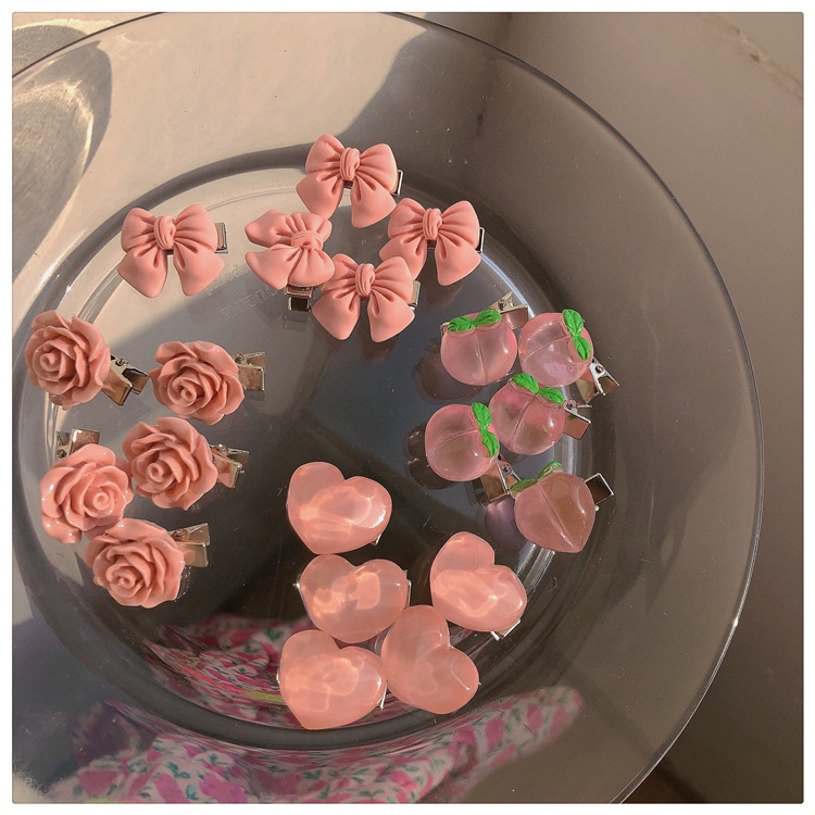 IF ME Bộ 5 kẹp tóc   kiểu nơ hồng/ trái tim xinh xắn thời trang cho bé gái