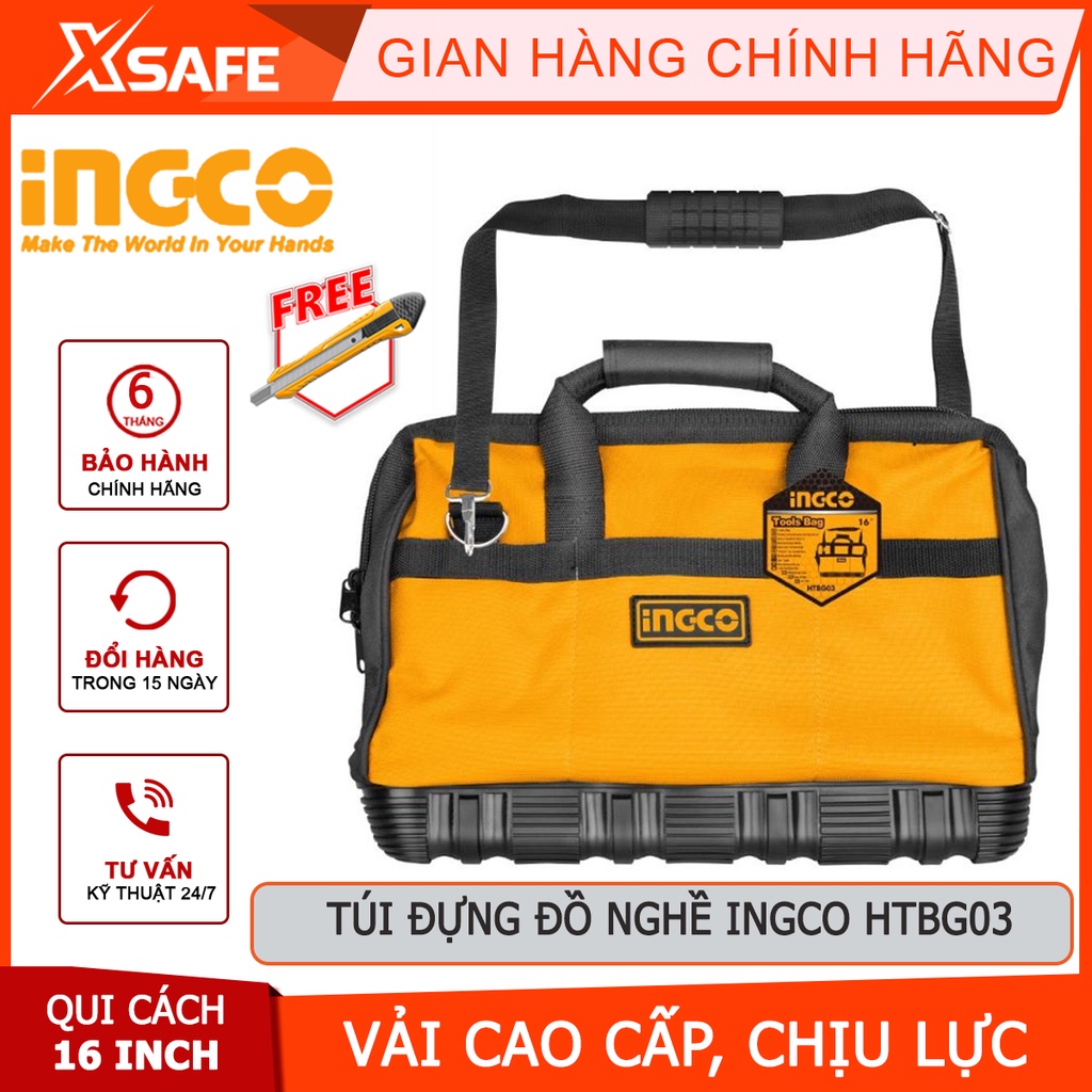 Túi đựng đồ nghề INGCO HTBG03 Giỏ đựng công cụ kích thước 16 inch, quai đeo trên vai chứa các thiết bị, đồ nghề -[XSAFE]