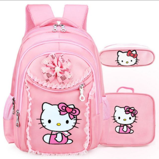 Sét Balo đi học, túi xách, túi đựng bút hello kitty