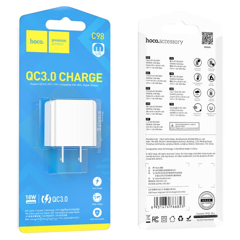 Bộ sạc nhanh 18W Hoco C98 QC3.0 cho điện thoại Android