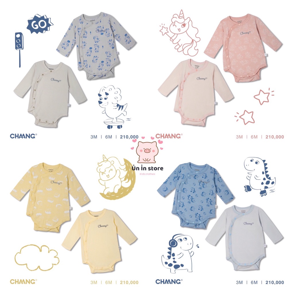 Chaang Set bodychip sơ sinh cúc chéo Pony&amp;Dino