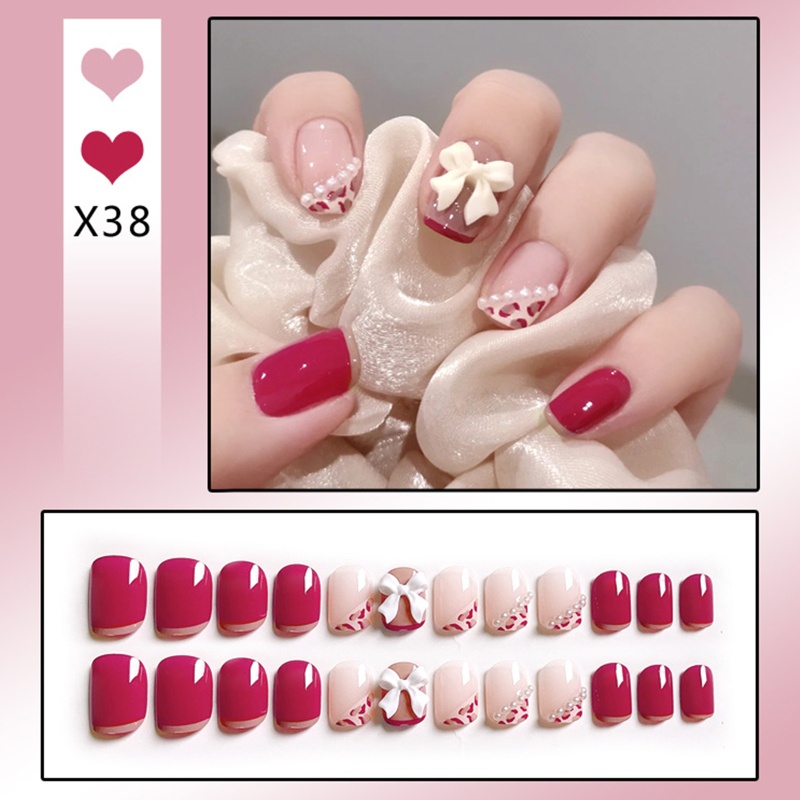 Móng Tay Giả Ngắn Bóng Nhiều Màu Dễ Thương Kiểu Pháp