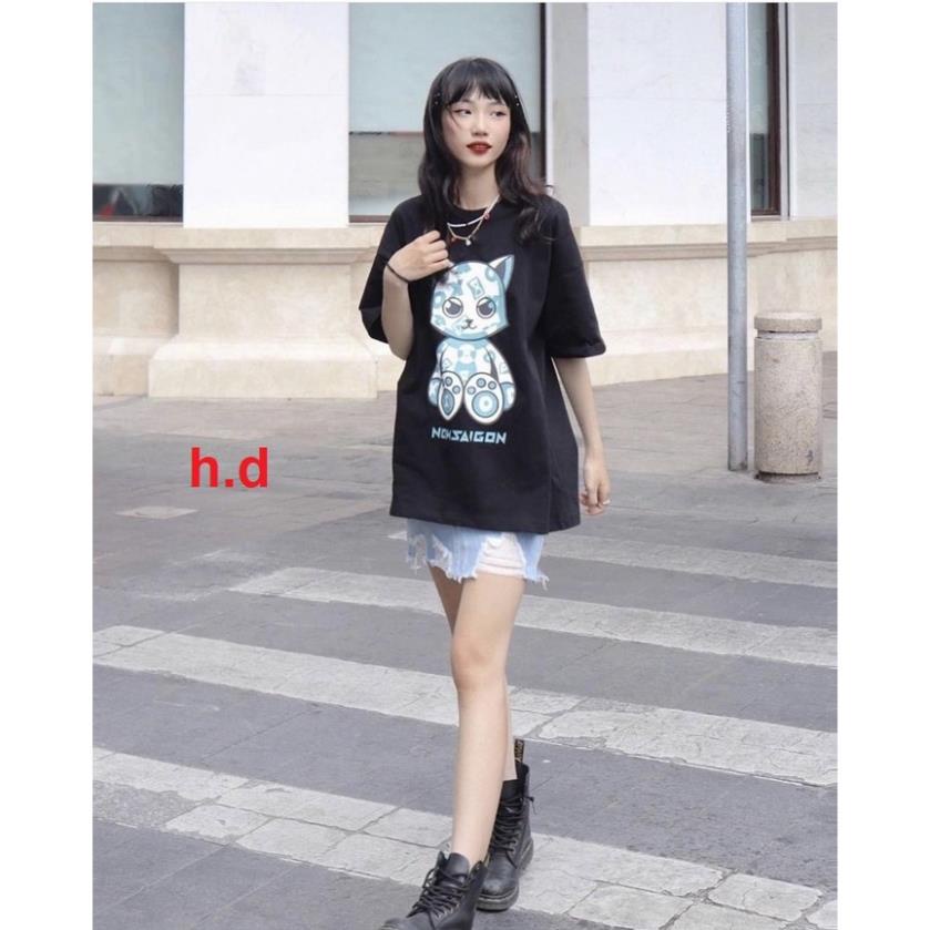 Áo phông tay lỡ mèo NOWSAIGON cotton Nam Nữ cực xinhBasic Oversize Unisex Form rộng hot nhất hiện nay