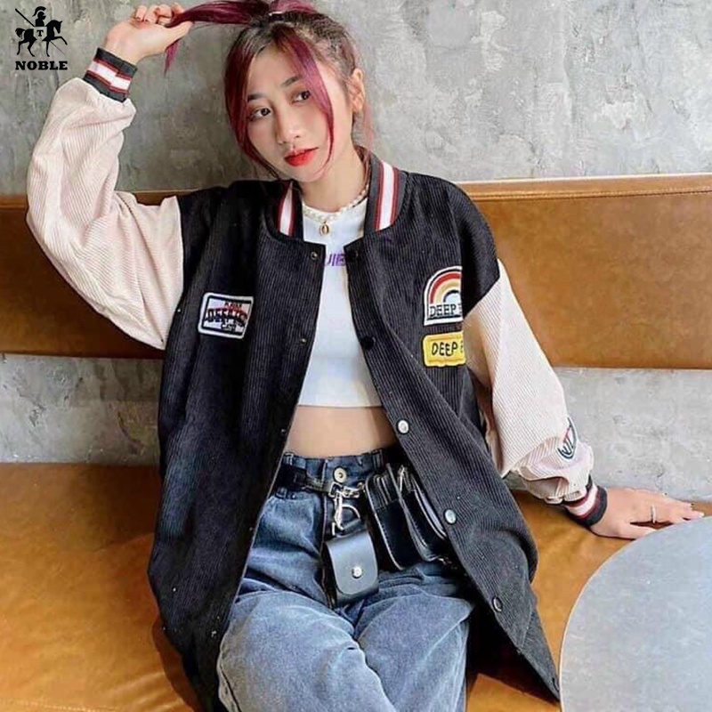 [Freeship] Áo khoác nhung bomber nam nữ phong cách hàn quốc dễ thương thời trang Noble TP65