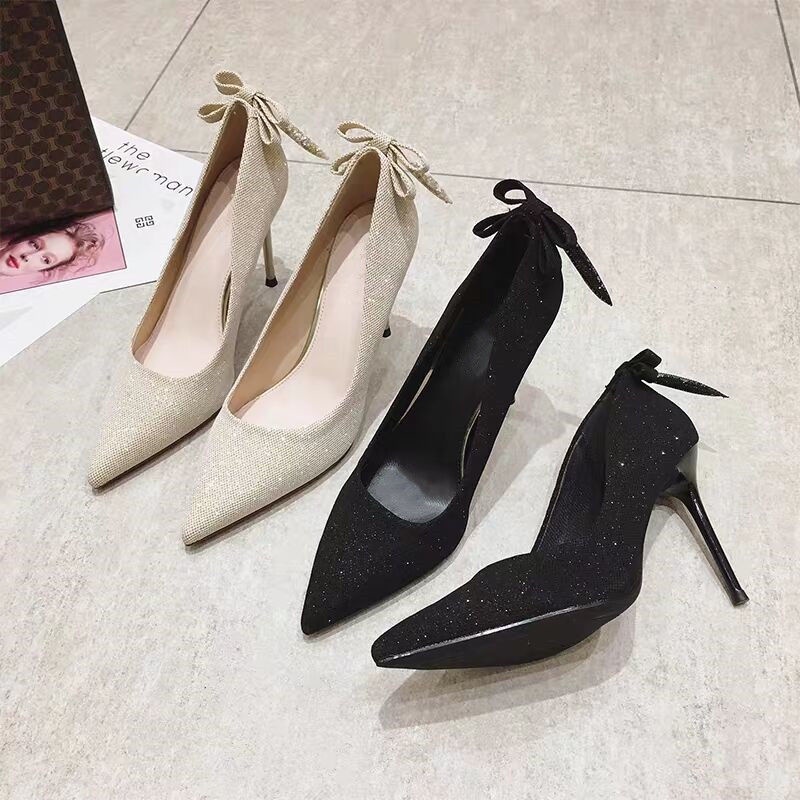 Giày Cao Gót Mũi Nhọn Màu Đen Thời Trang Xuân 2022 Sang Trọng Cho Nữ