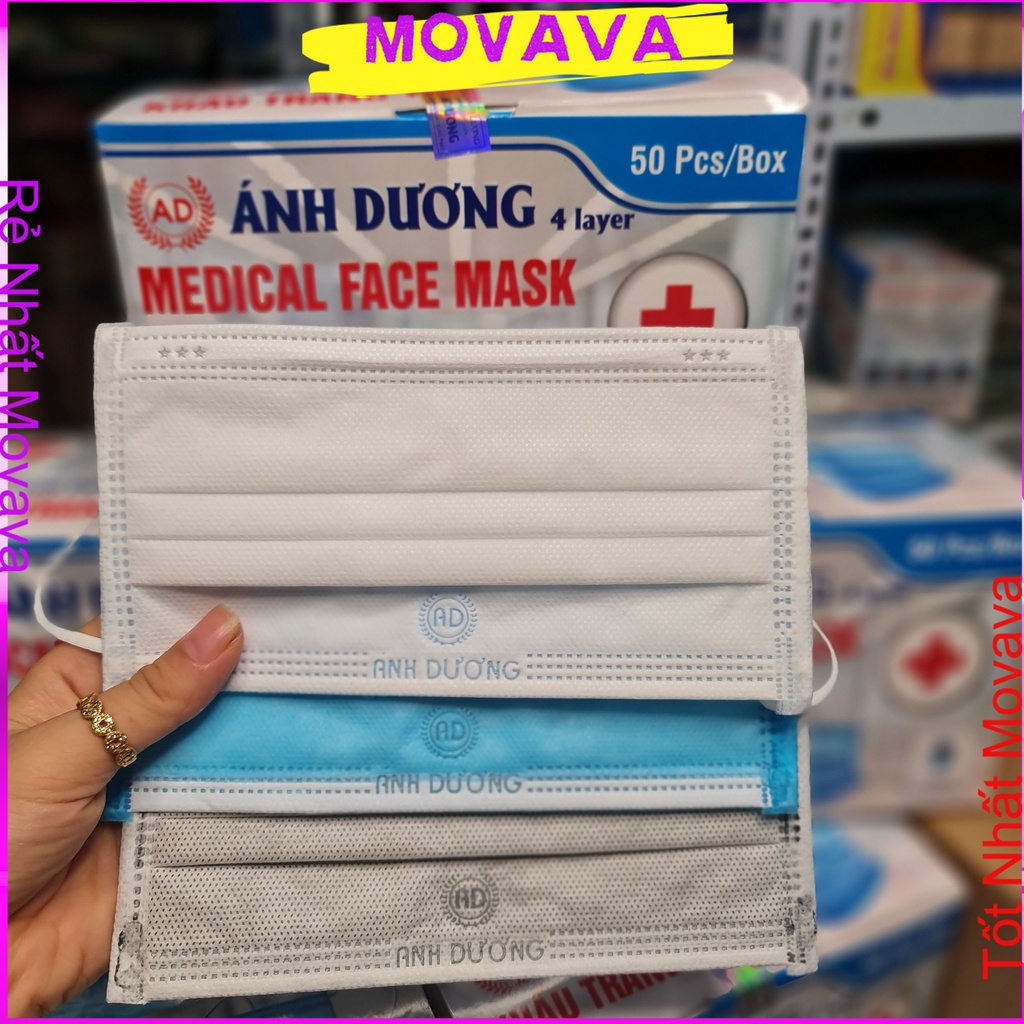 khẩu trang y tế màu trắng loại 4 lớp và có giấy kháng khuẩn đạt tiêu chuẩn Shop Movava - KTAD1