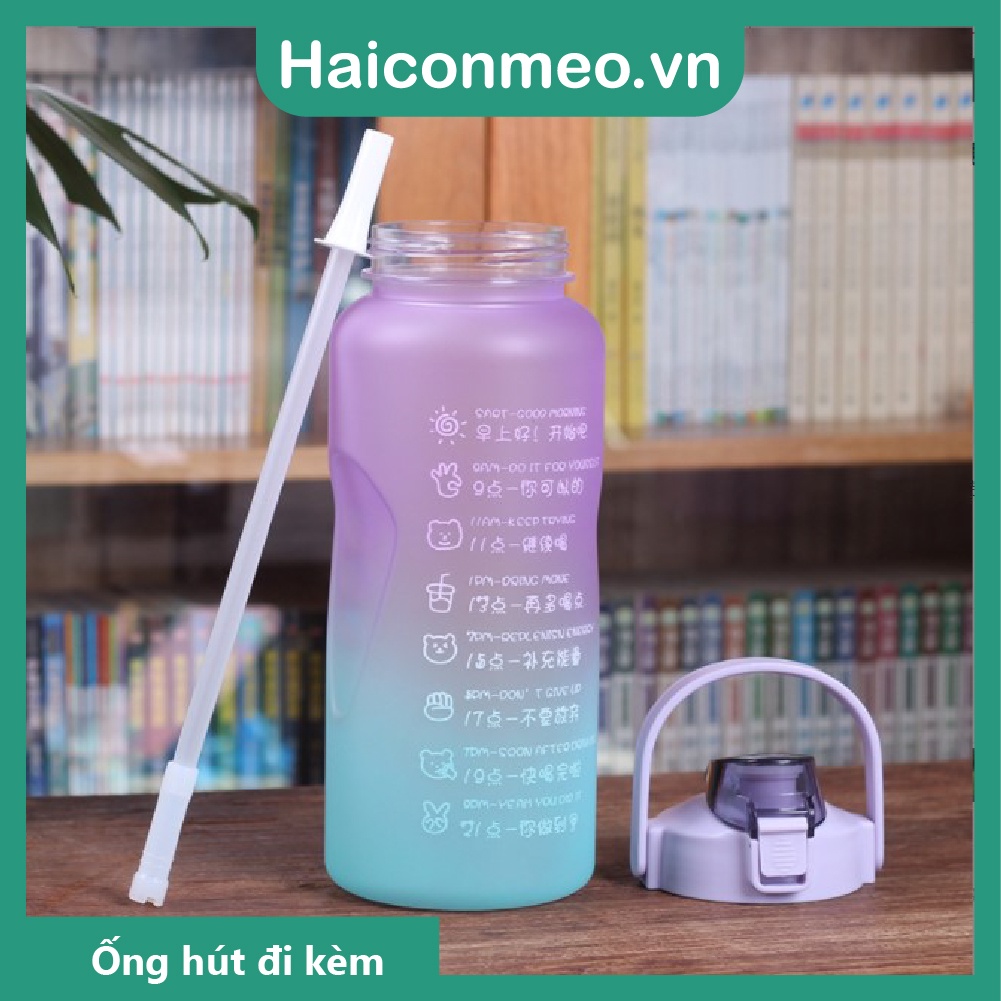 (Lỗi là đổi) Tặng Sticker Bình nước 2 lít dành cho người lười uống nước Có Vạch Nhắc Nhở Uống Nước Mỗi Ngày