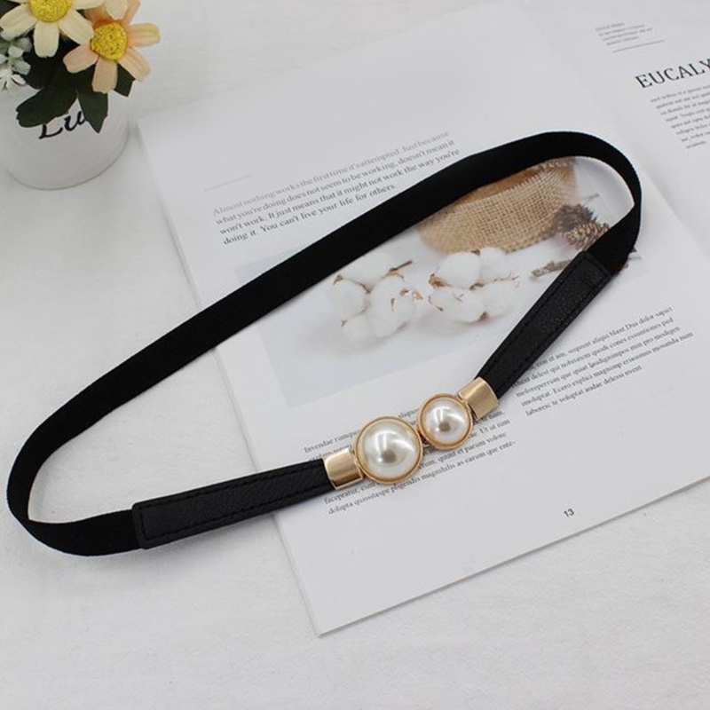 Thắt Lưng Bằng Da Có Khóa Đính Ngọc Trai Giả Có Thể Điều Chỉnh Cho Nữ