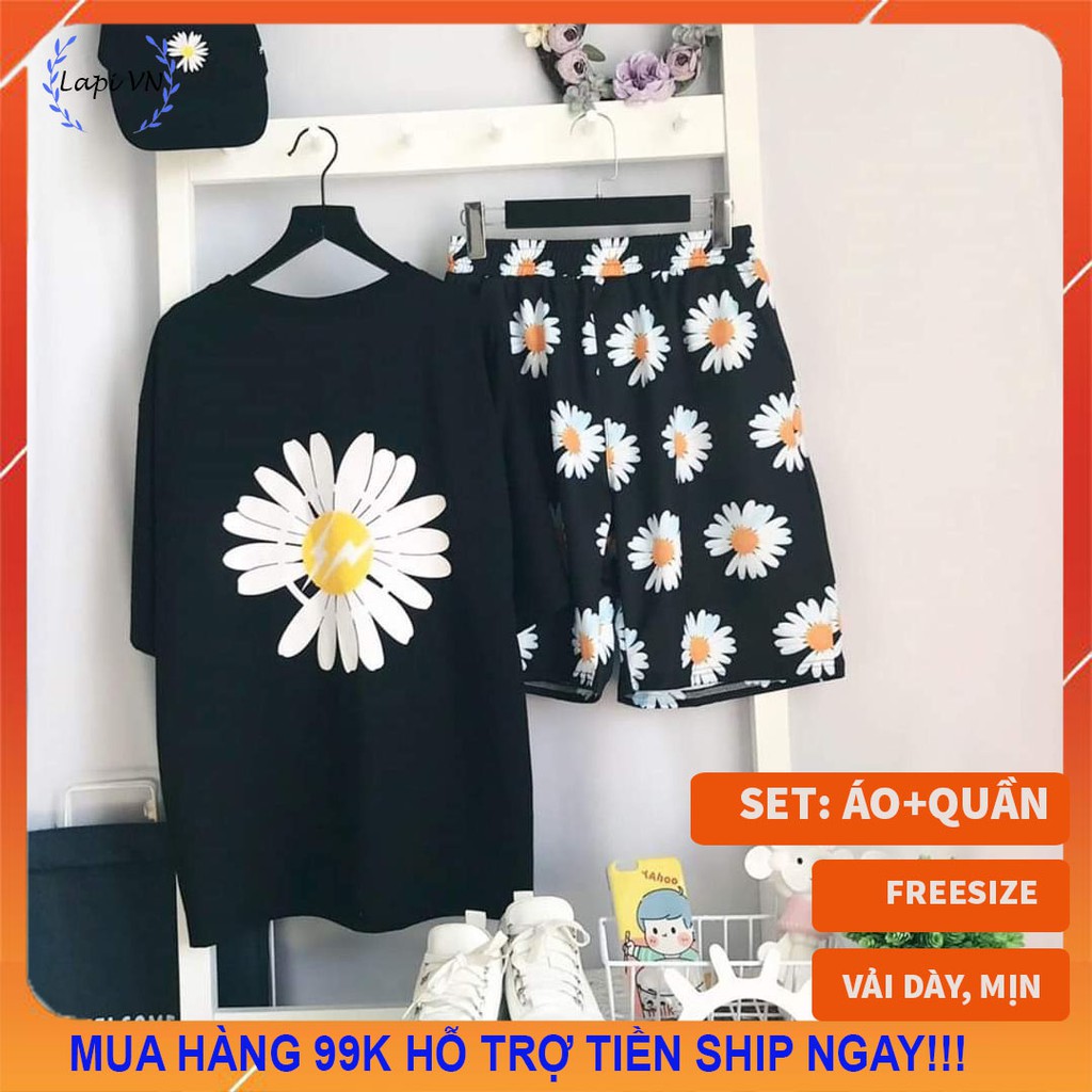 [ẢNH THẬT] Set Đồ Bộ Hoa Cúc G-DRAGON cartoon 3D Cute DB19-Lapi VN Áo+ Quần Đùi Vải Thun Cotton Thoáng Mát, Freesize