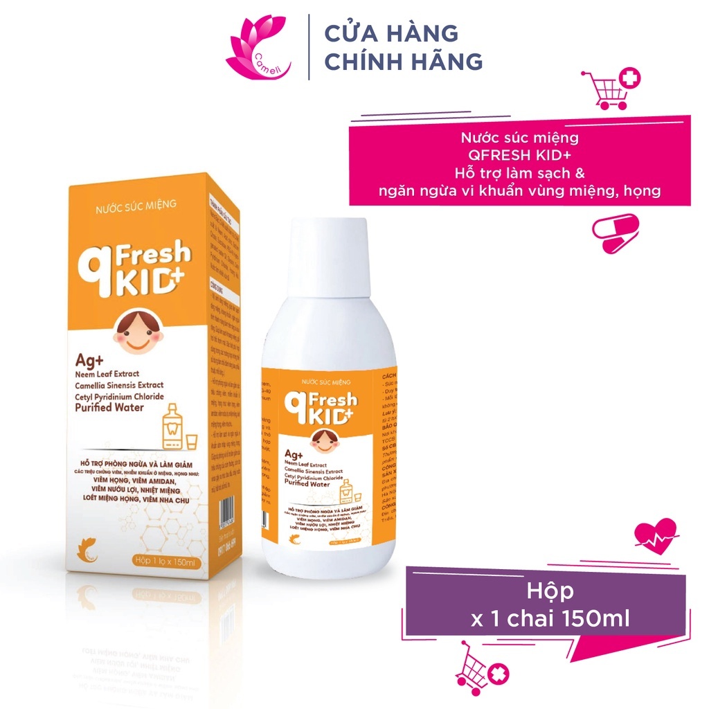 Nước súc miệng QFRESH KID+ Hỗ trợ làm sạch và loại bỏ vi khuẩn vùng miệng, họng