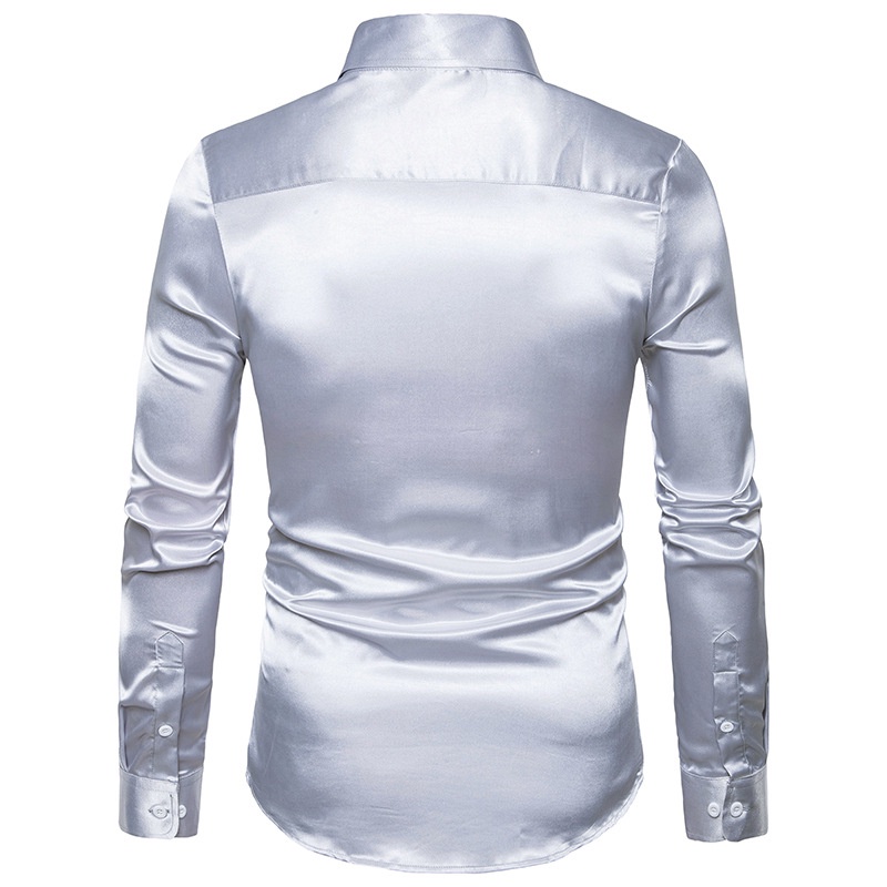 Áo Sơ Mi Lụa Satin Dài Tay Dáng Ôm Thời Trang Thanh Lịch Cho Nam
