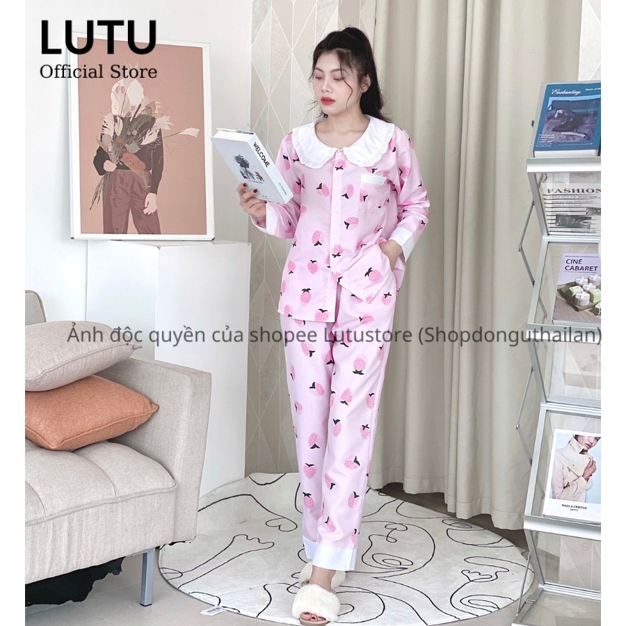 Bộ Pijama Dài Tay Quần Dài Phối Cổ Họa Tiết Dễ Thương Siêu Xinh | WebRaoVat - webraovat.net.vn