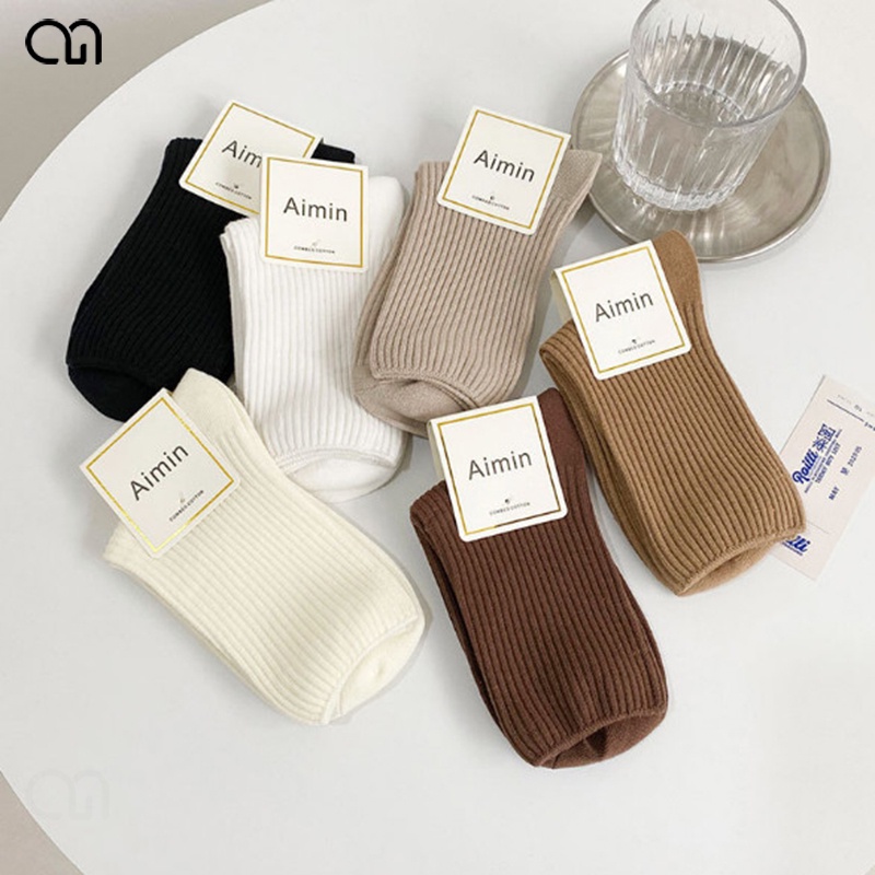 Tất Vớ Cổ Cao Nữ Sọc Trơn Nhiều Màu Chất Liệu Cotton Cao Cấp