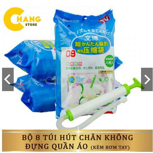 Bộ 8 Túi Hút Chân Không Đựng Quần Áo, Chăn Màn Kèm Bơm Cao Cấp Siêu Tiện Lợi Cho Mọi Nhà