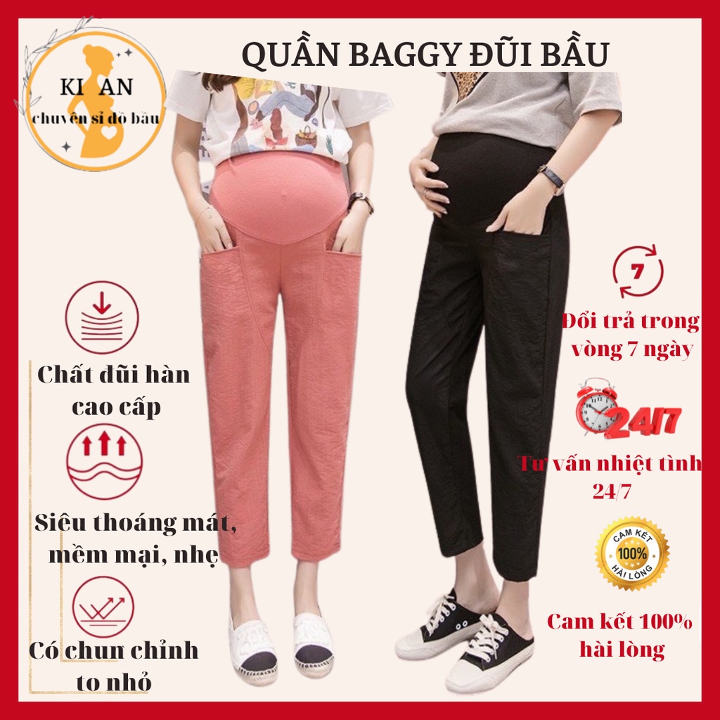 Quần bầu quần bầu baggy chất đũi loại 1 siêu mát Ko nhăn có đáp bụng và chun chỉnh🌸Size từ S đến 3XL QB204
