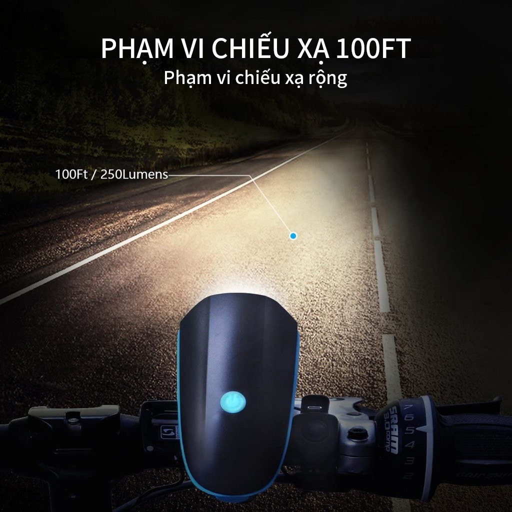 Còi xe đạp tích hợp đèn với ba chế độ chiếu sáng chống thấm nước có thể sạc điện tiện dụng