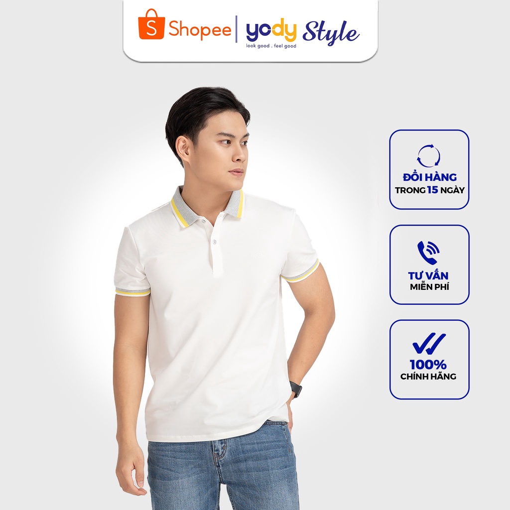 Áo Polo Nam Pique Mắt Chim Phối Kẻ YODY Kiểu Dáng Trẻ Trung Thoáng Mát APM3639