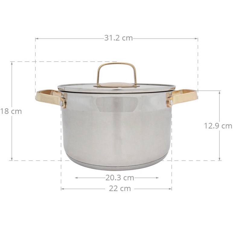 Nồi inox 3 đáy size 22cm Kangaroo dùng được với mọi loại bếp như bếp gas, bếp hồng ngoại, bếp từ