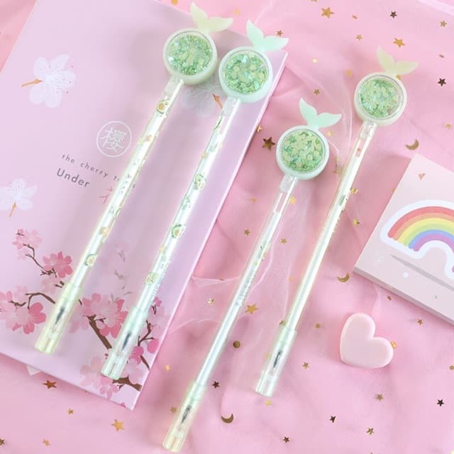 Bút bi mực nước gel nhủ kim tuyến đuôi cá xanh lấp lánh cute dễ thương dành cho học sinh