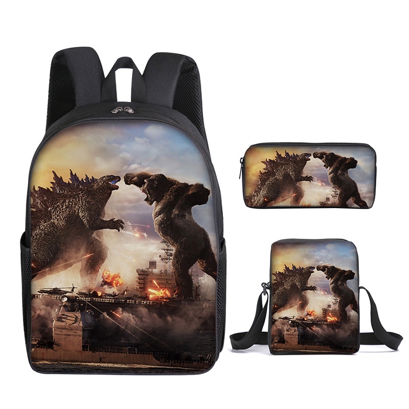 Set Balo Đi Học In Hình Godzilla King Kong Hoạt Hình Dành Cho Bé Trai