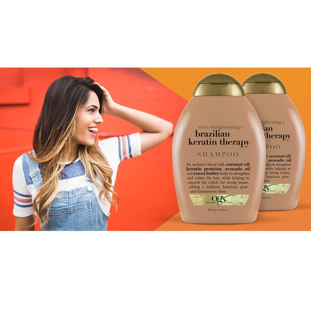 Dầu Gội Vào Nếp Suôn Mượt Và Tóc Bóng Khỏe OGX Keratin Shampoo 385ml - Nâu