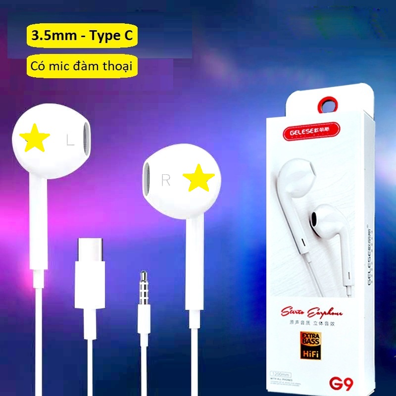 Tai nghe nhét tai có dây giắc type C - giắc 3.5mm tích hợp micro chất lượng cao phù hợp với mọi điện thoại