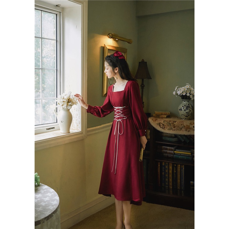 (Hàng Order không có sẵn) Váy vintage tay phồng, thắt nơ, phong cách cổ điển, chất liệu dày dặn, phù hợp cho mọi dịp | BigBuy360 - bigbuy360.vn