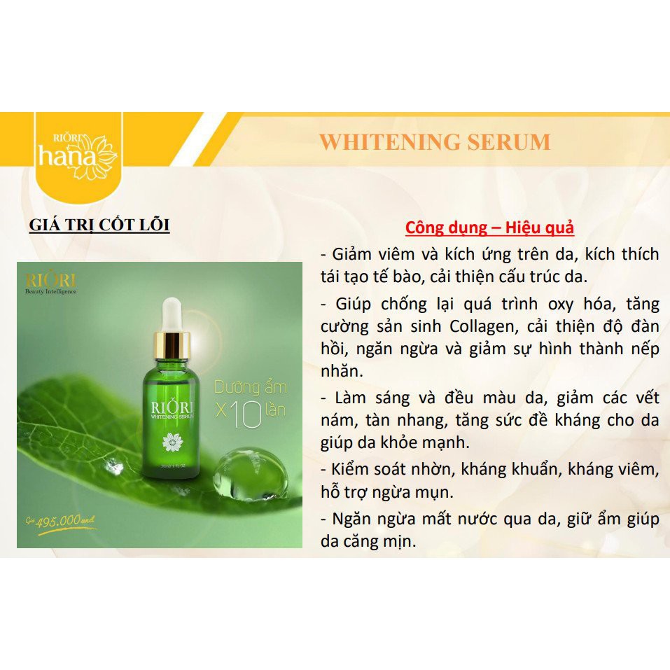 Serum Dưỡng Trắng Ngừa Lão Hóa Da RIORI HANA Whitening Serum - Perfect Skin Serum - Golden C Whitening Seum