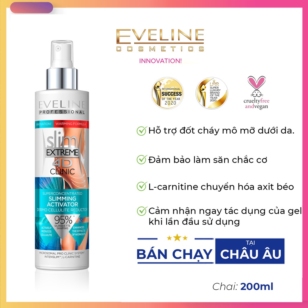 Gel Tan Mỡ Slimming Activator EVELINE Giúp Đốt Cháy Mô Mỡ, Săn Chắc Cơ Chai 200ml