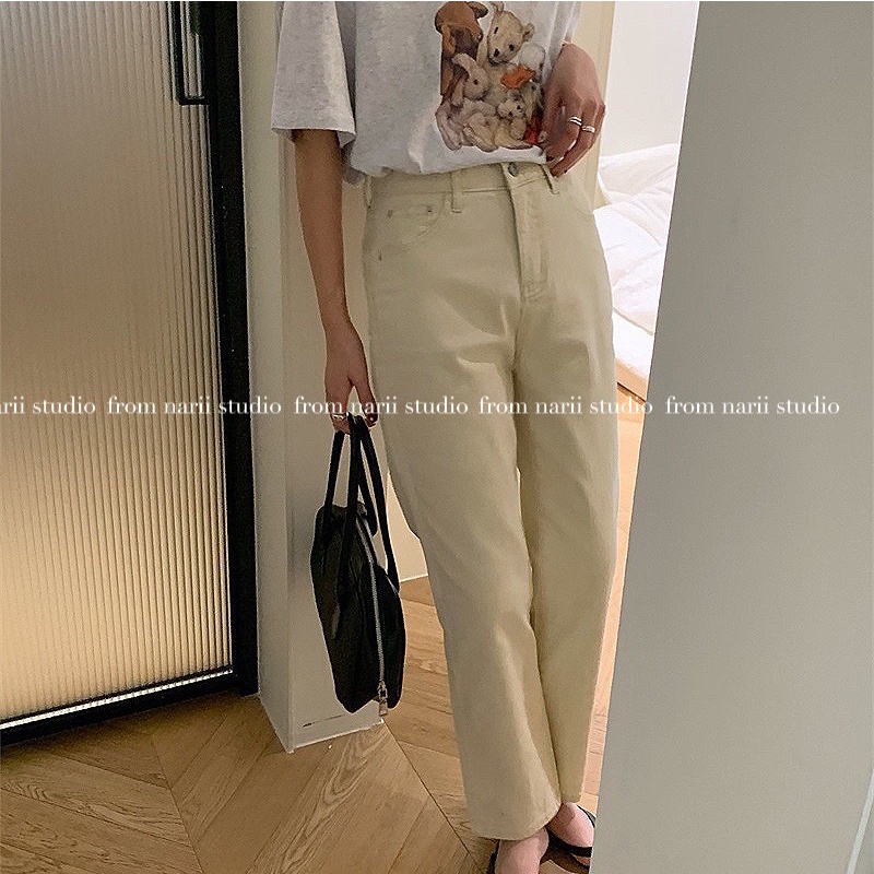 Quần jeans màu trắng NARII quần jean nữ kaki Hàn Quốc dáng baggy